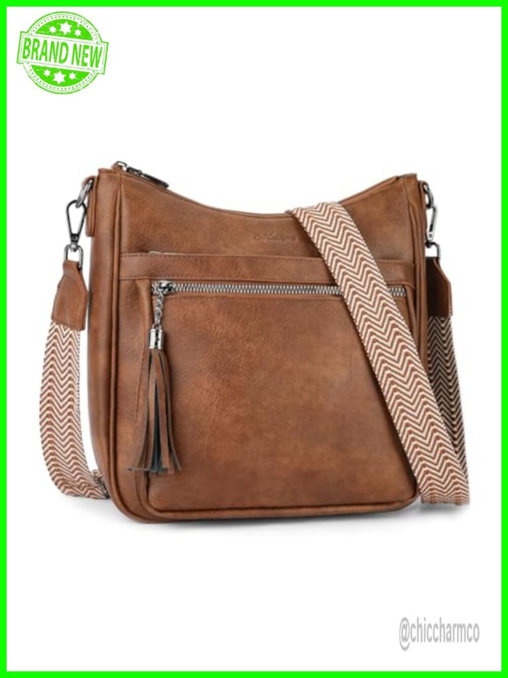 Vegan Leather Medium Crossbody Hobo Bag with Tassel & Adjustable Strap